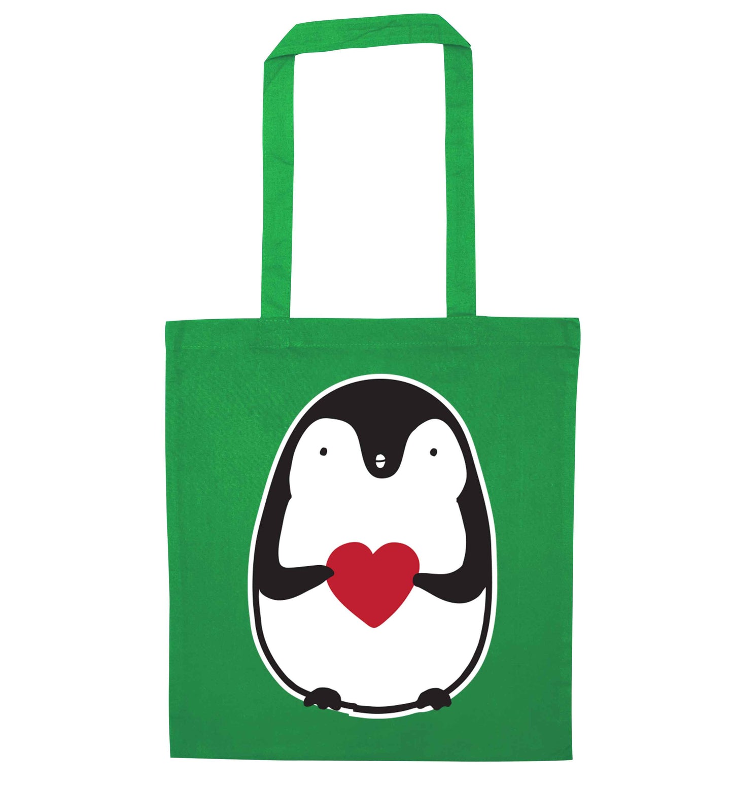 Cute penguin heart green tote bag