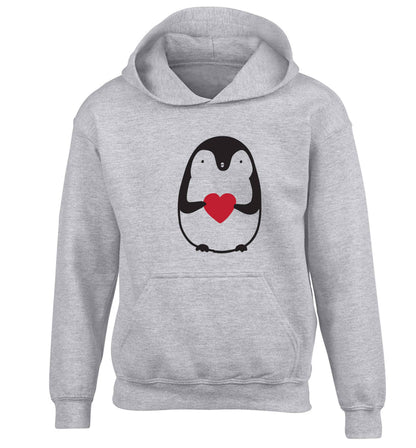 Cute penguin heart children's grey hoodie 12-13 Years