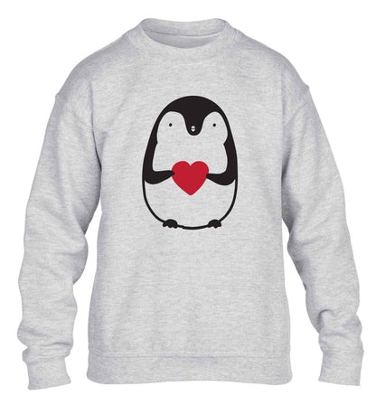 Cute penguin heart children's grey sweater 12-13 Years