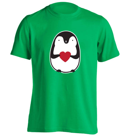 Cute penguin heart adults unisex green Tshirt 2XL