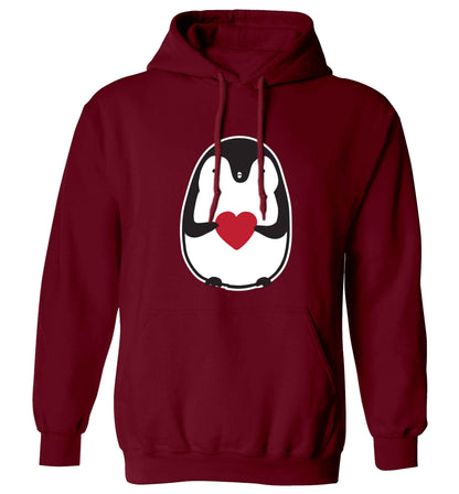 Cute penguin heart adults unisex maroon hoodie 2XL