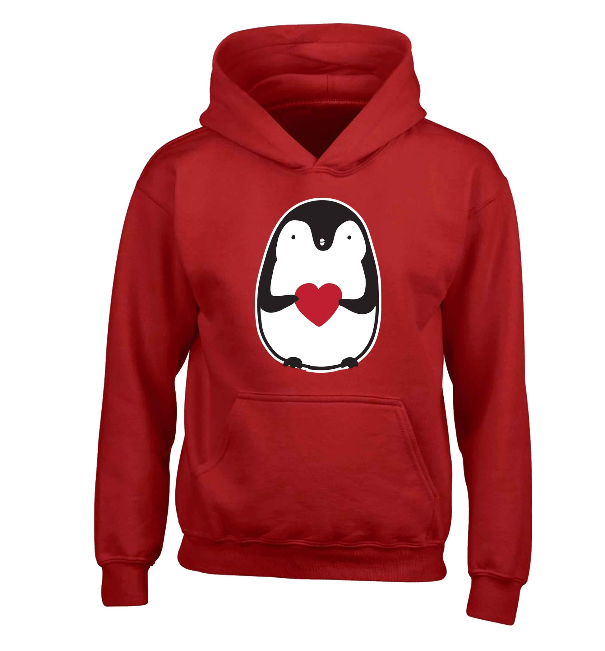 Cute penguin heart children's red hoodie 12-13 Years