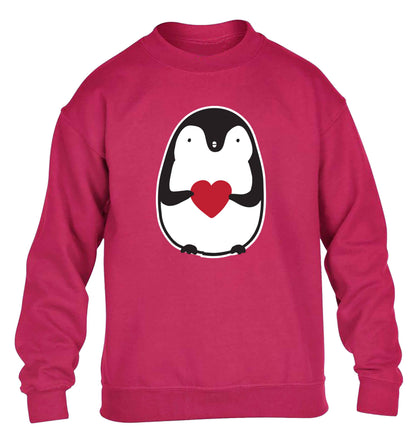 Cute penguin heart children's pink sweater 12-13 Years