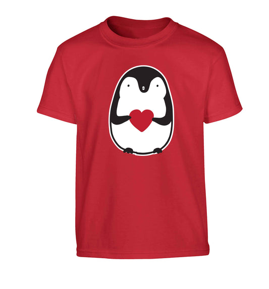 Cute penguin heart Children's red Tshirt 12-13 Years