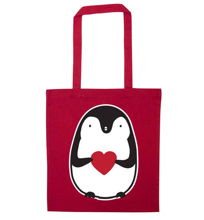 Cute penguin heart red tote bag