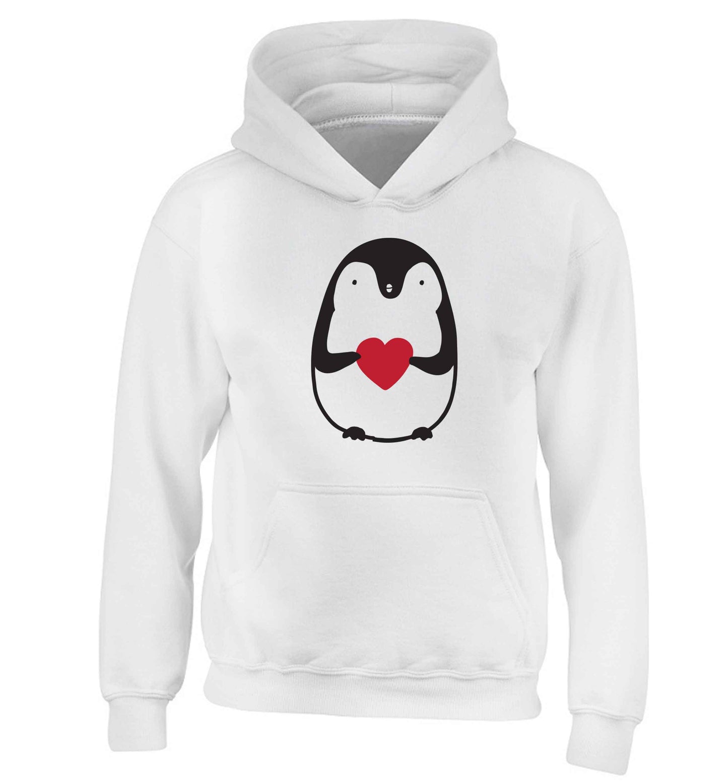 Cute penguin heart children's white hoodie 12-13 Years