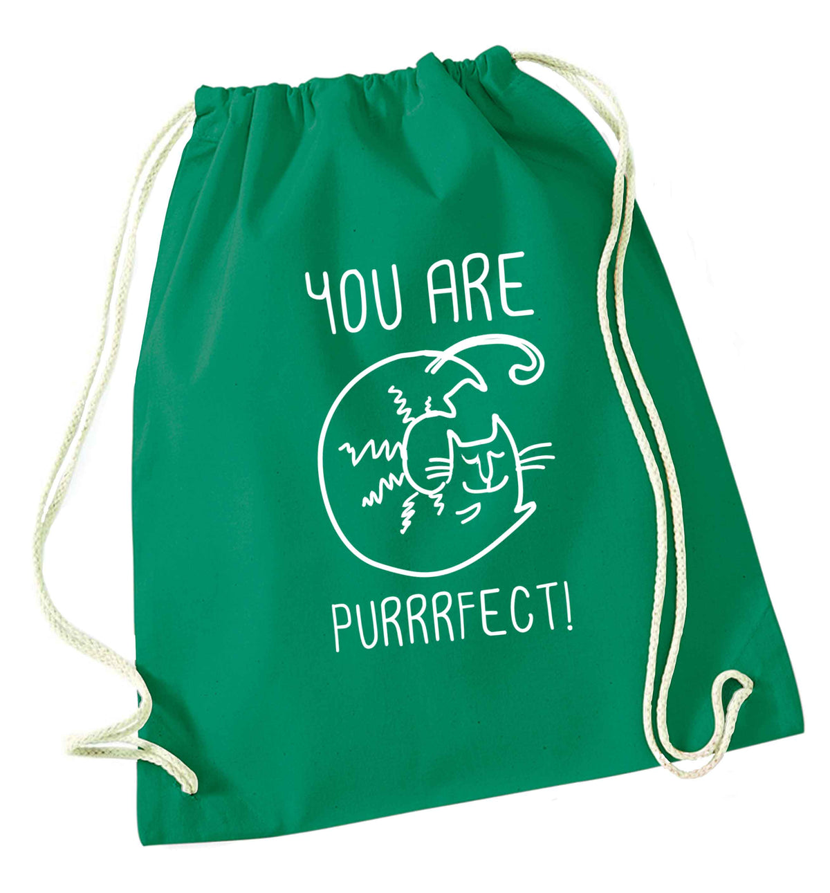 You are purrfect green drawstring bag