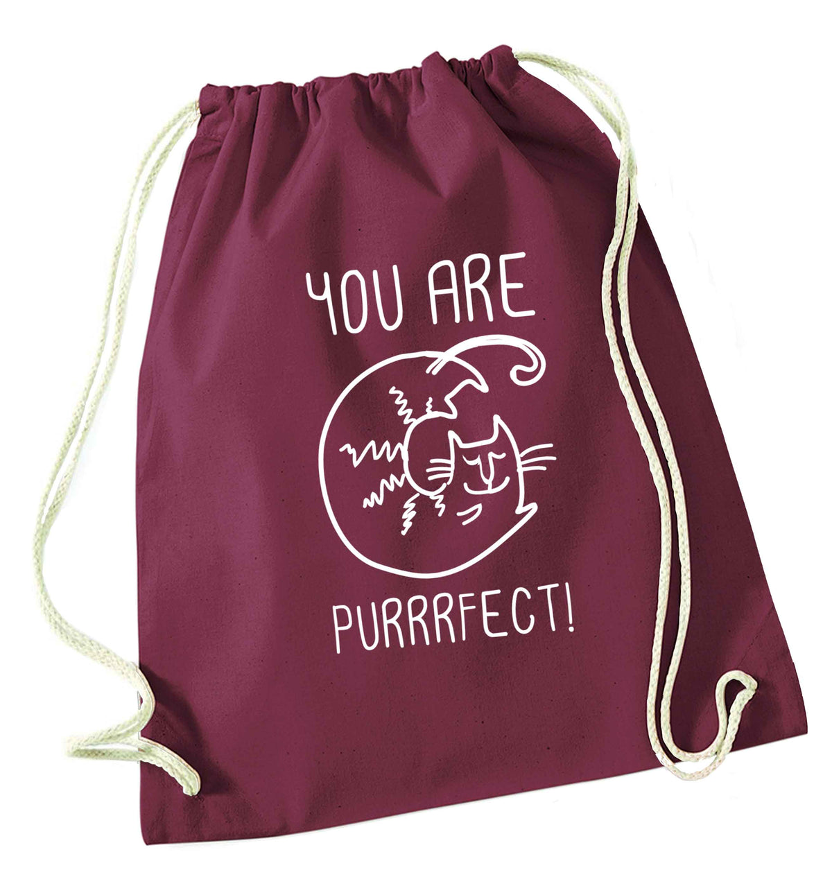 You are purrfect maroon drawstring bag