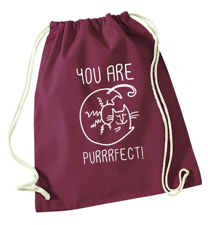 You are purrfect maroon drawstring bag