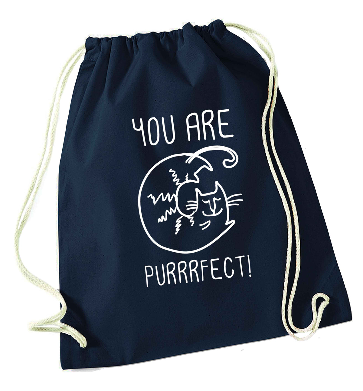 You are purrfect navy drawstring bag