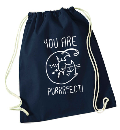 You are purrfect navy drawstring bag
