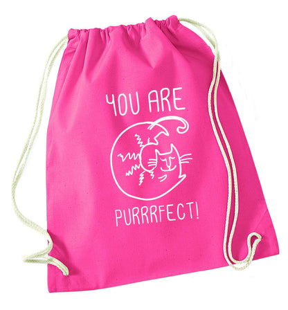 You are purrfect pink drawstring bag