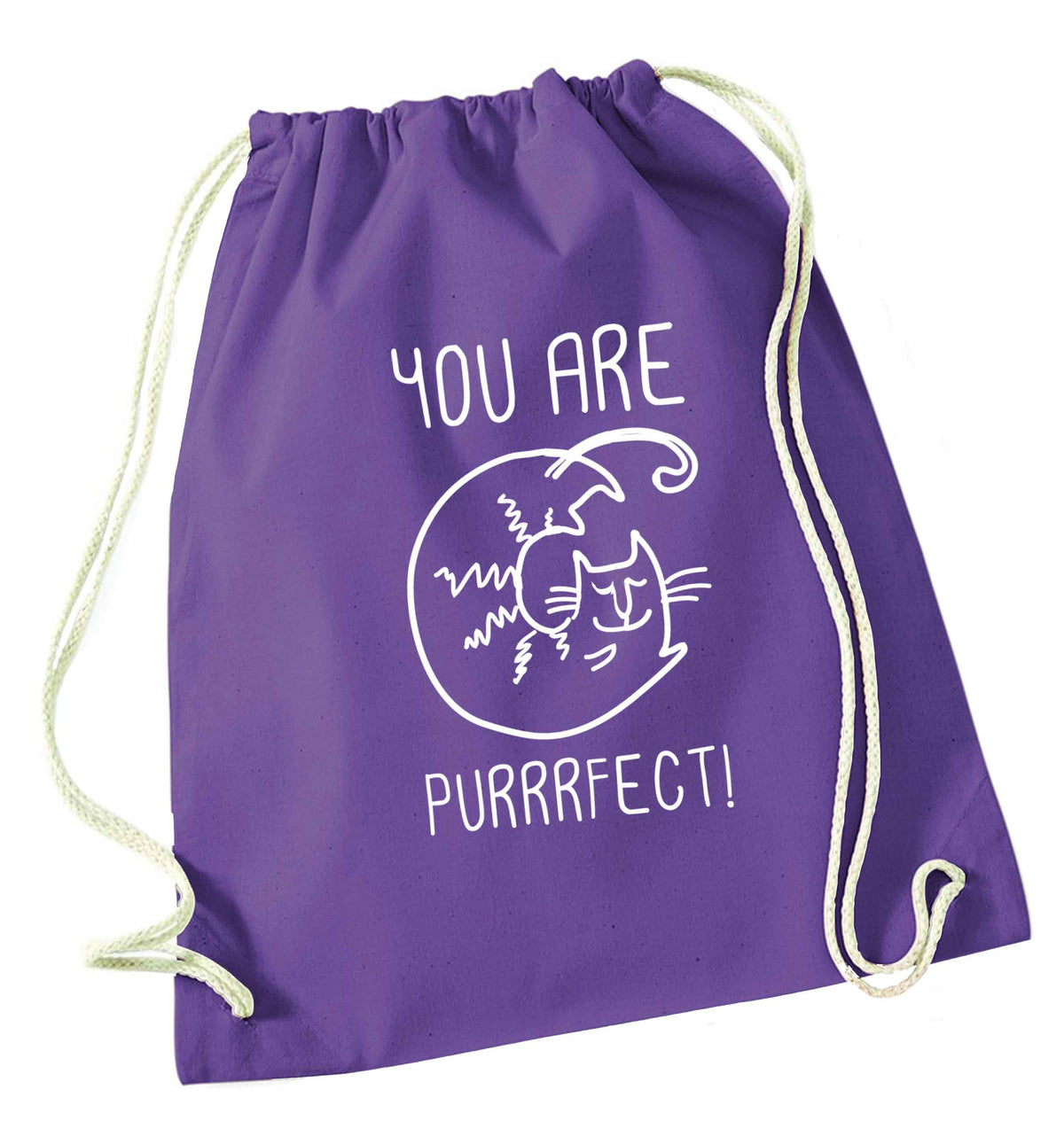 You are purrfect purple drawstring bag