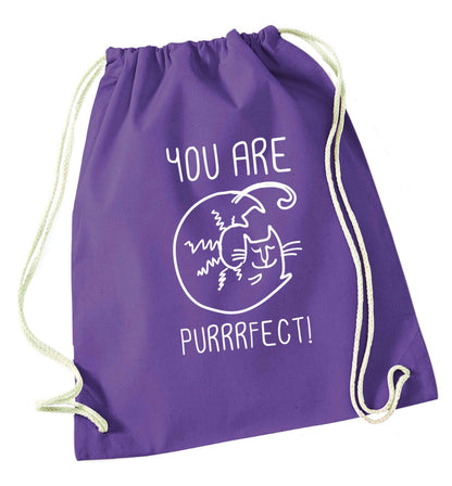 You are purrfect purple drawstring bag