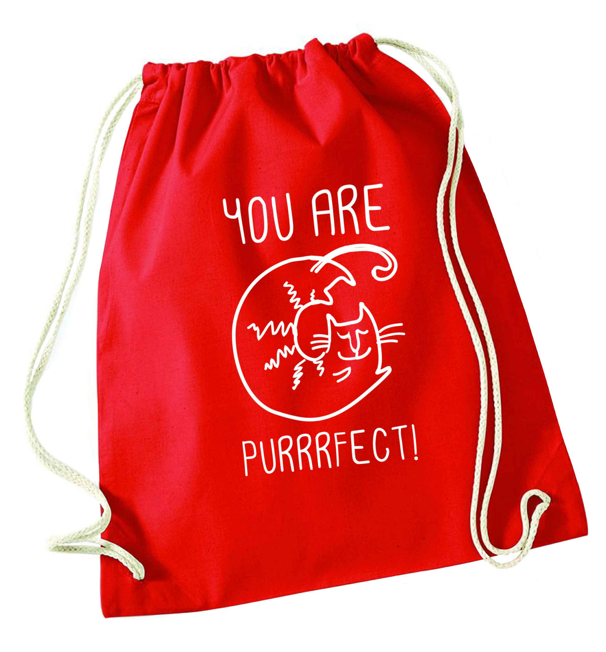 You are purrfect red drawstring bag 