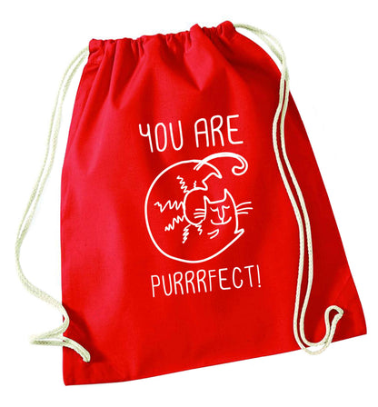 You are purrfect red drawstring bag 