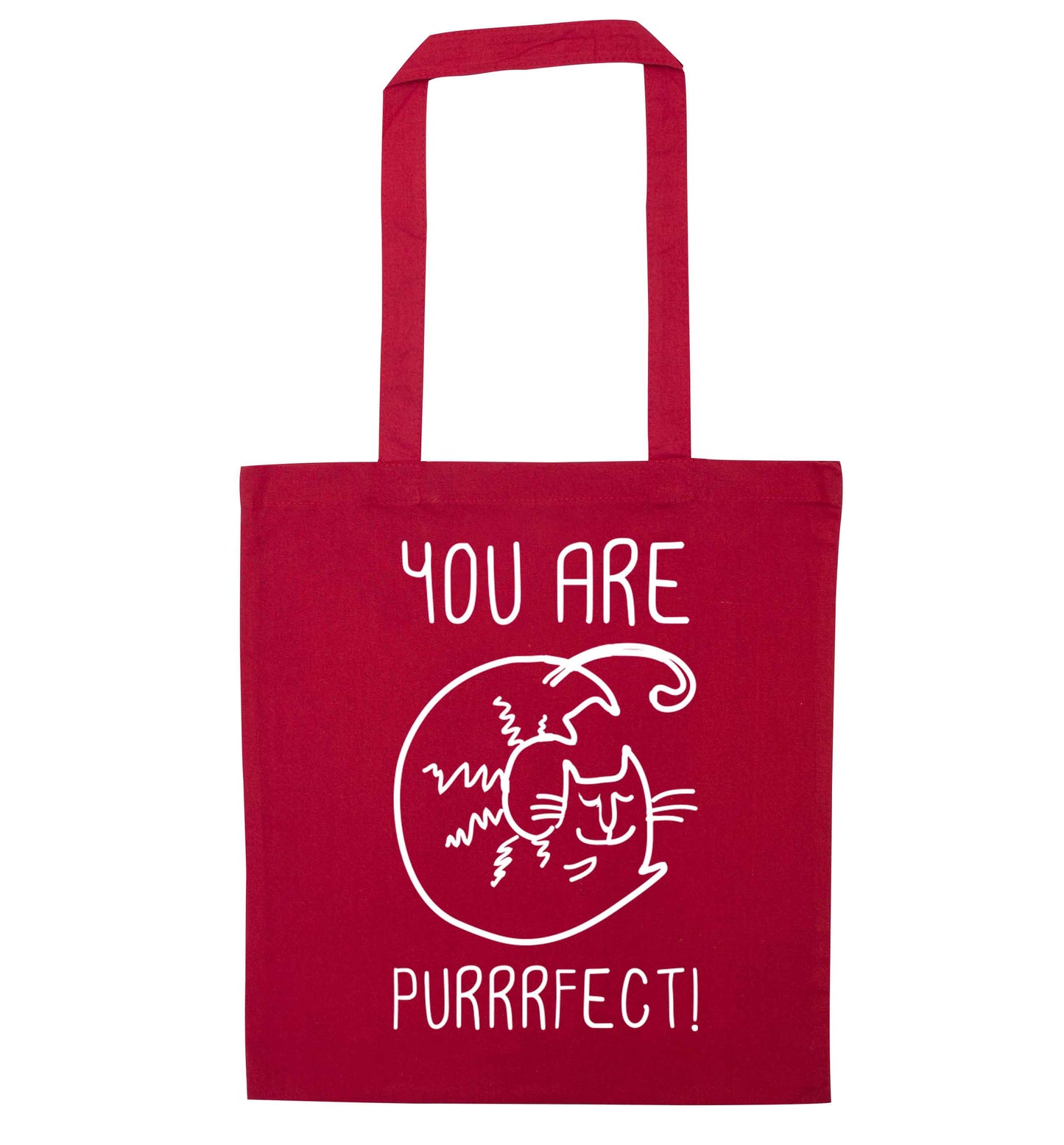 You are purrfect red tote bag