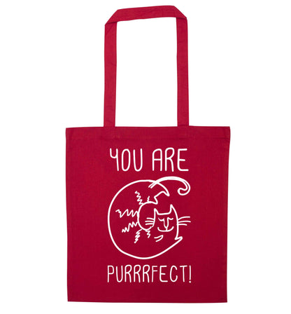You are purrfect red tote bag