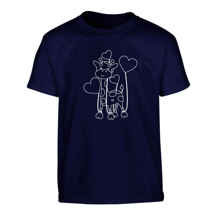 Valentine giraffe Children's navy Tshirt 12-13 Years