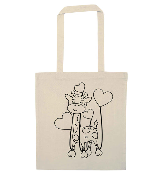 Valentine giraffe natural tote bag