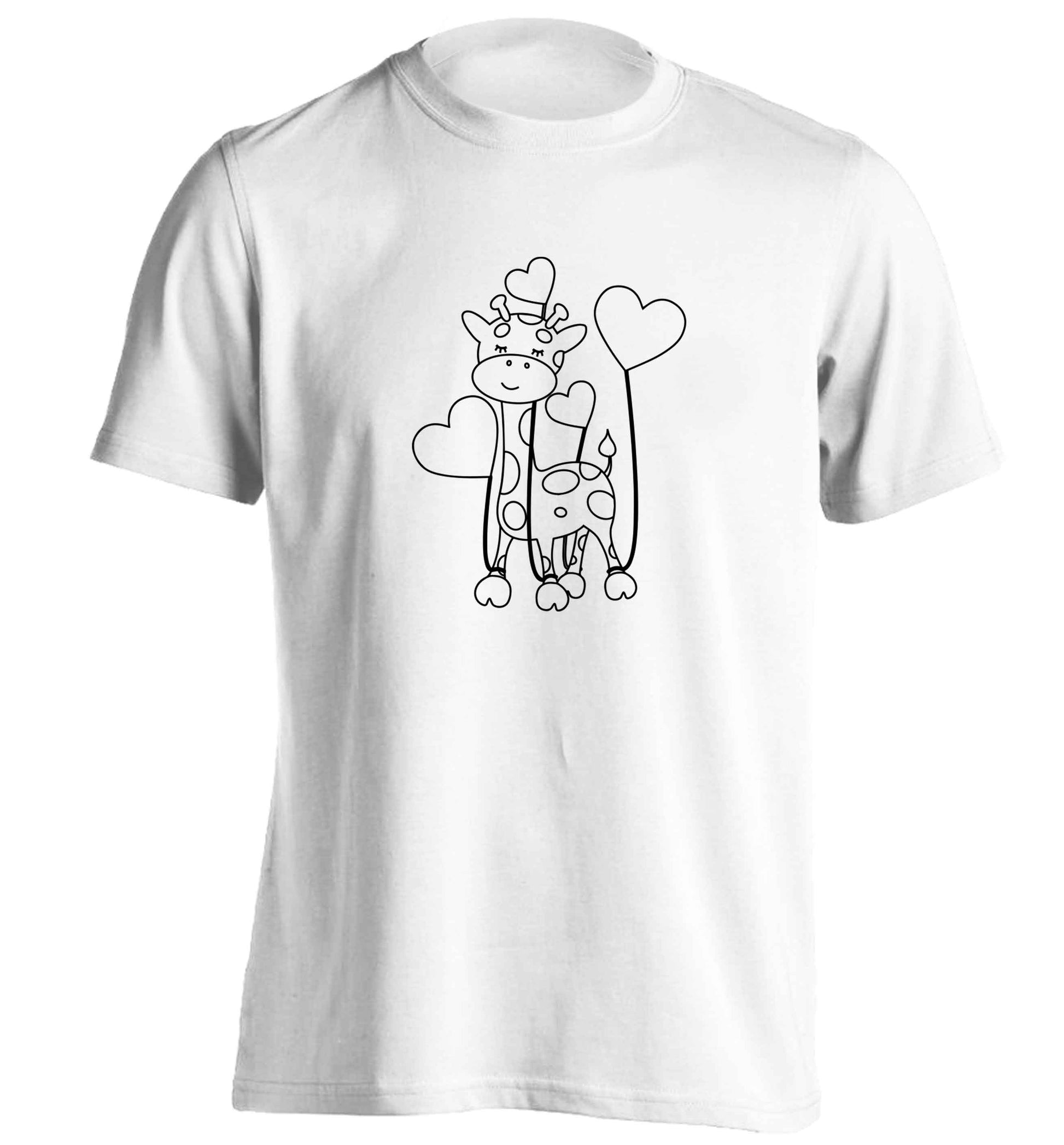 Valentine giraffe adults unisex white Tshirt 2XL