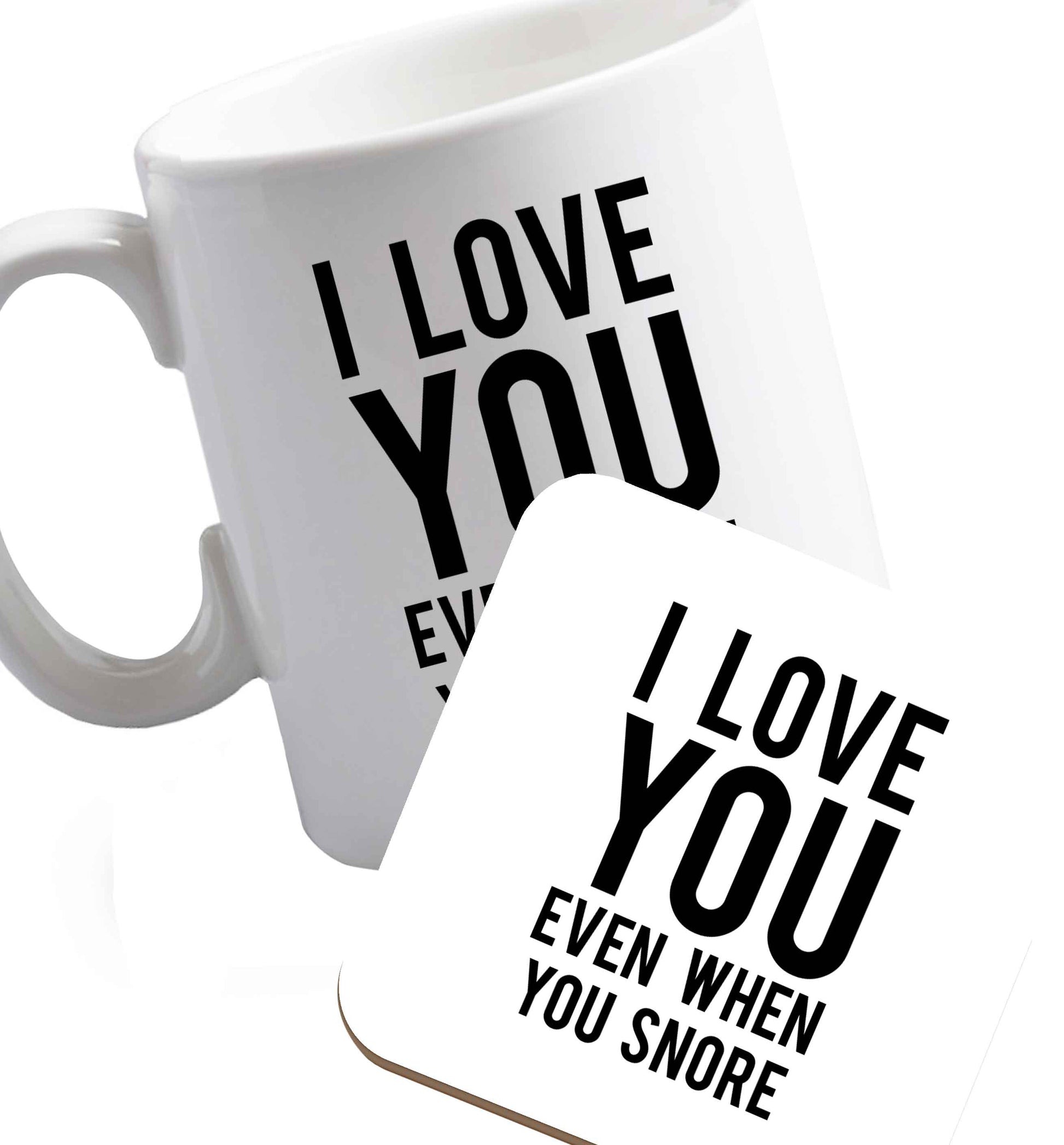 10 oz Favourite Type Pan Pancake ceramic mug and coaster set right handed