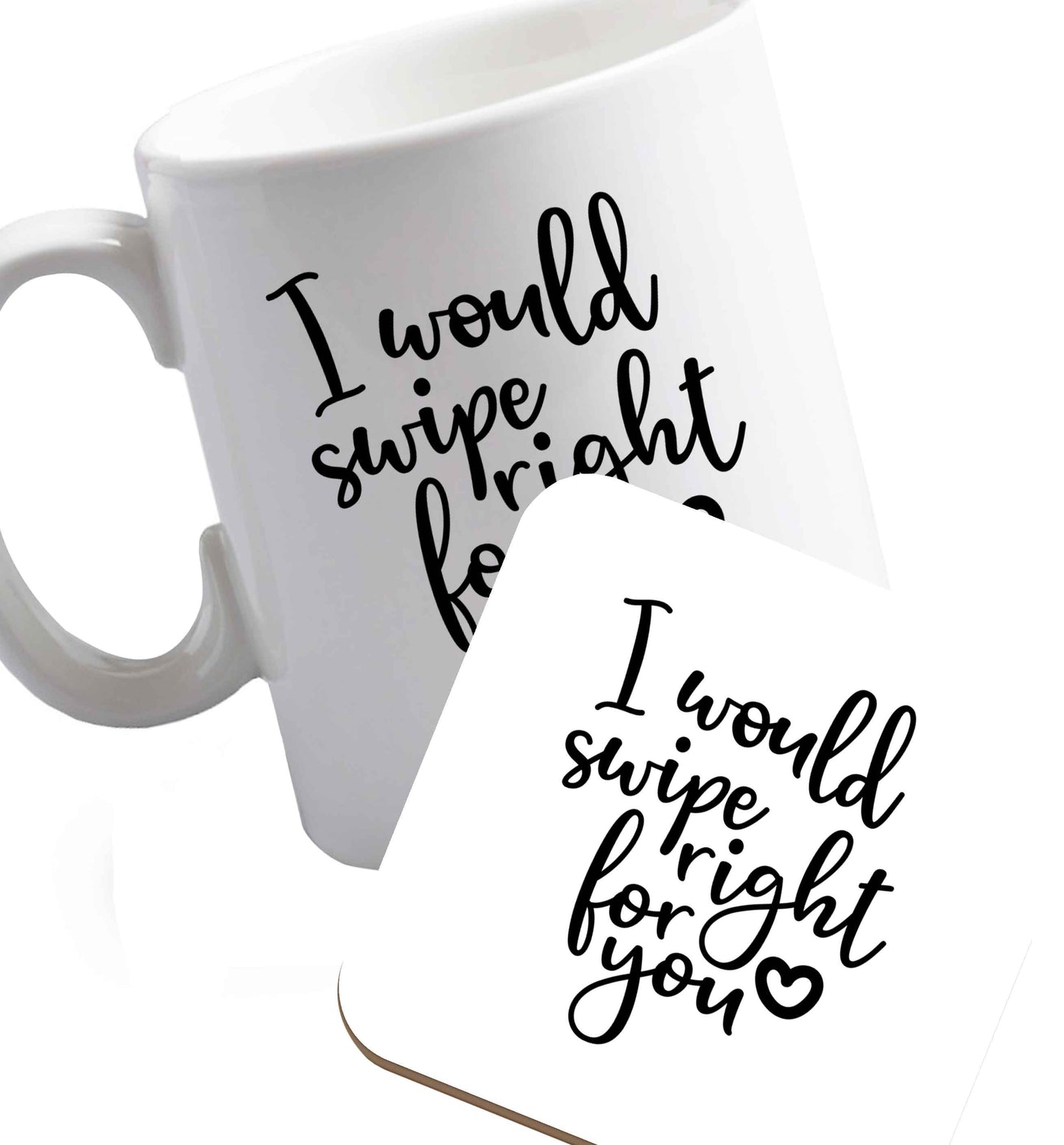 10 oz Favourite Type Pan Pancake ceramic mug and coaster set right handed