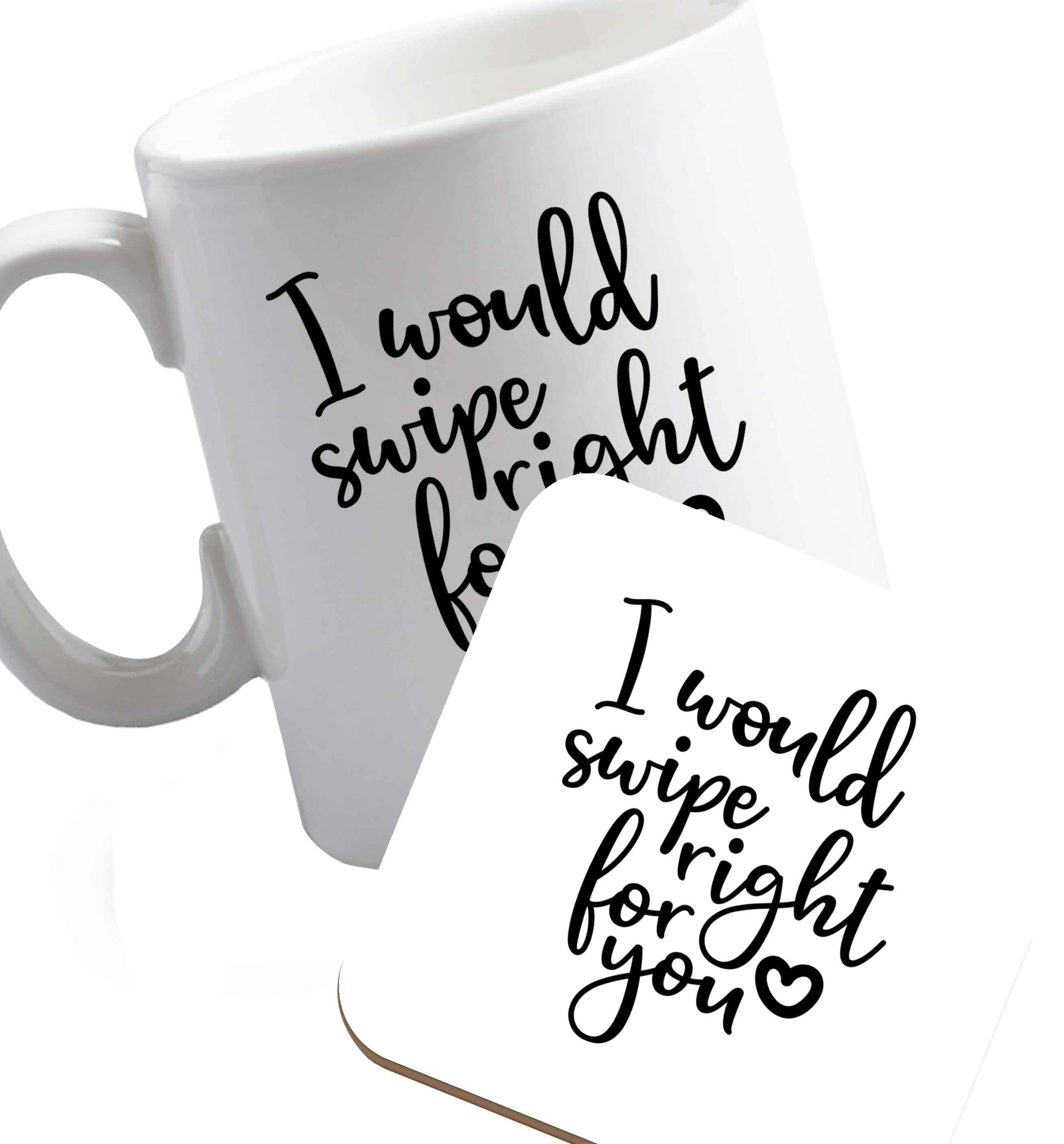 10 oz Favourite Type Pan Pancake ceramic mug and coaster set right handed