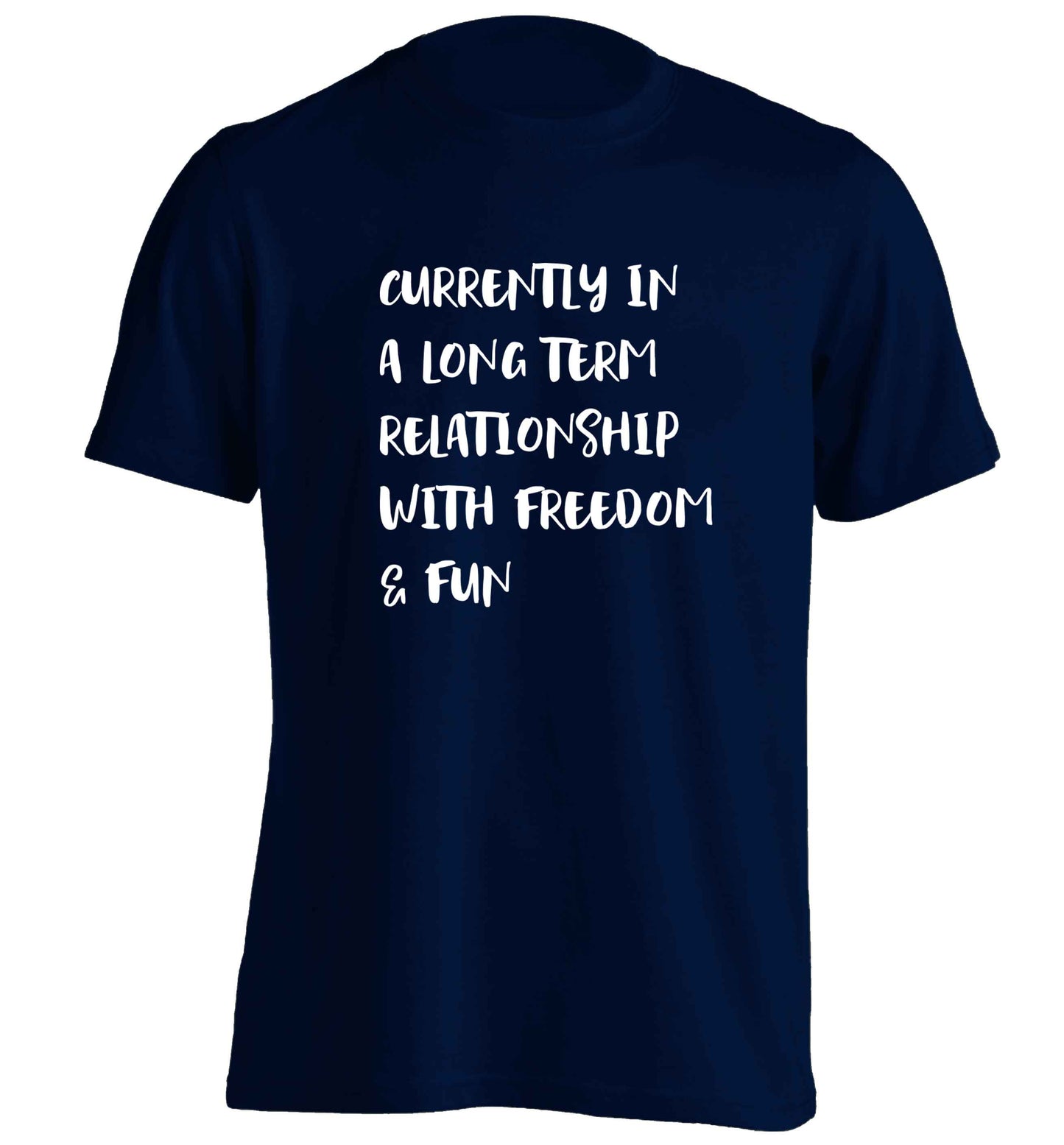 Currently in a long term relationship with freedom and fun adults unisex navy Tshirt 2XL