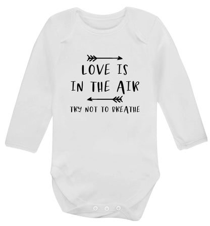 Love is in the air try not to breathe baby vest long sleeved white 6-12 months