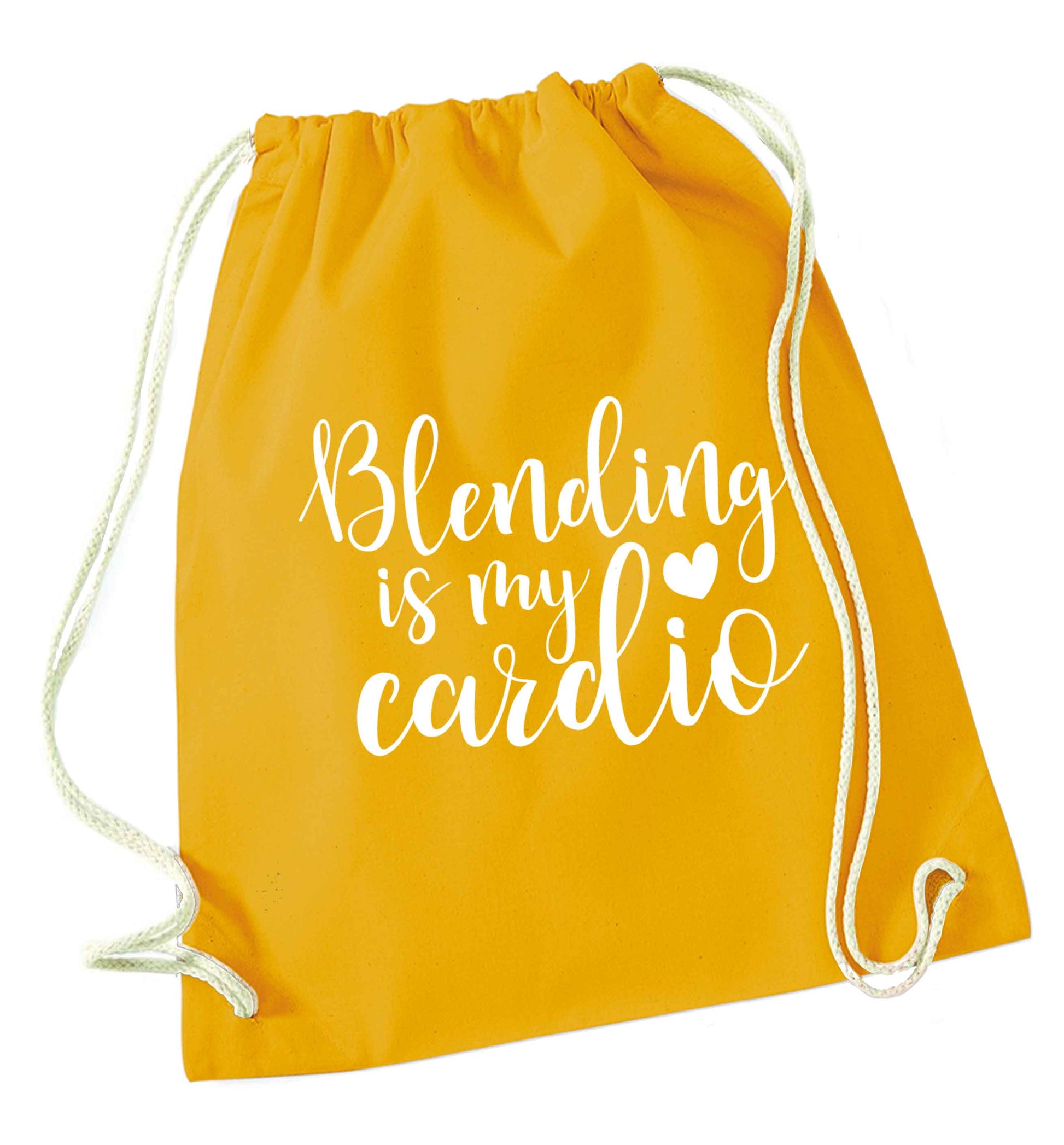 Blending is my cardio mustard drawstring bag