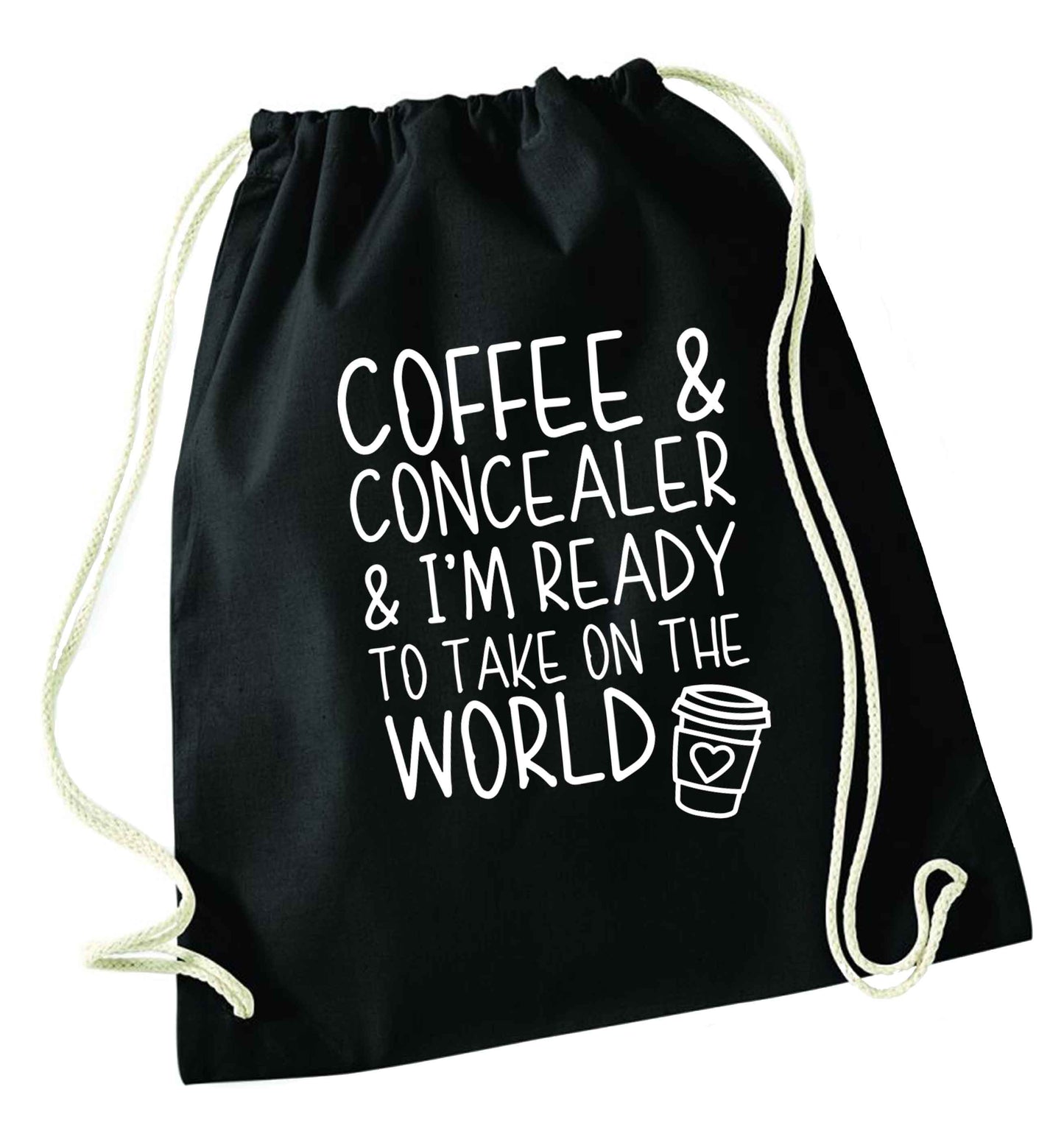 Coffee and concealer and I'm ready to take on the world black drawstring bag