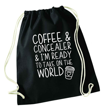 Coffee and concealer and I'm ready to take on the world black drawstring bag