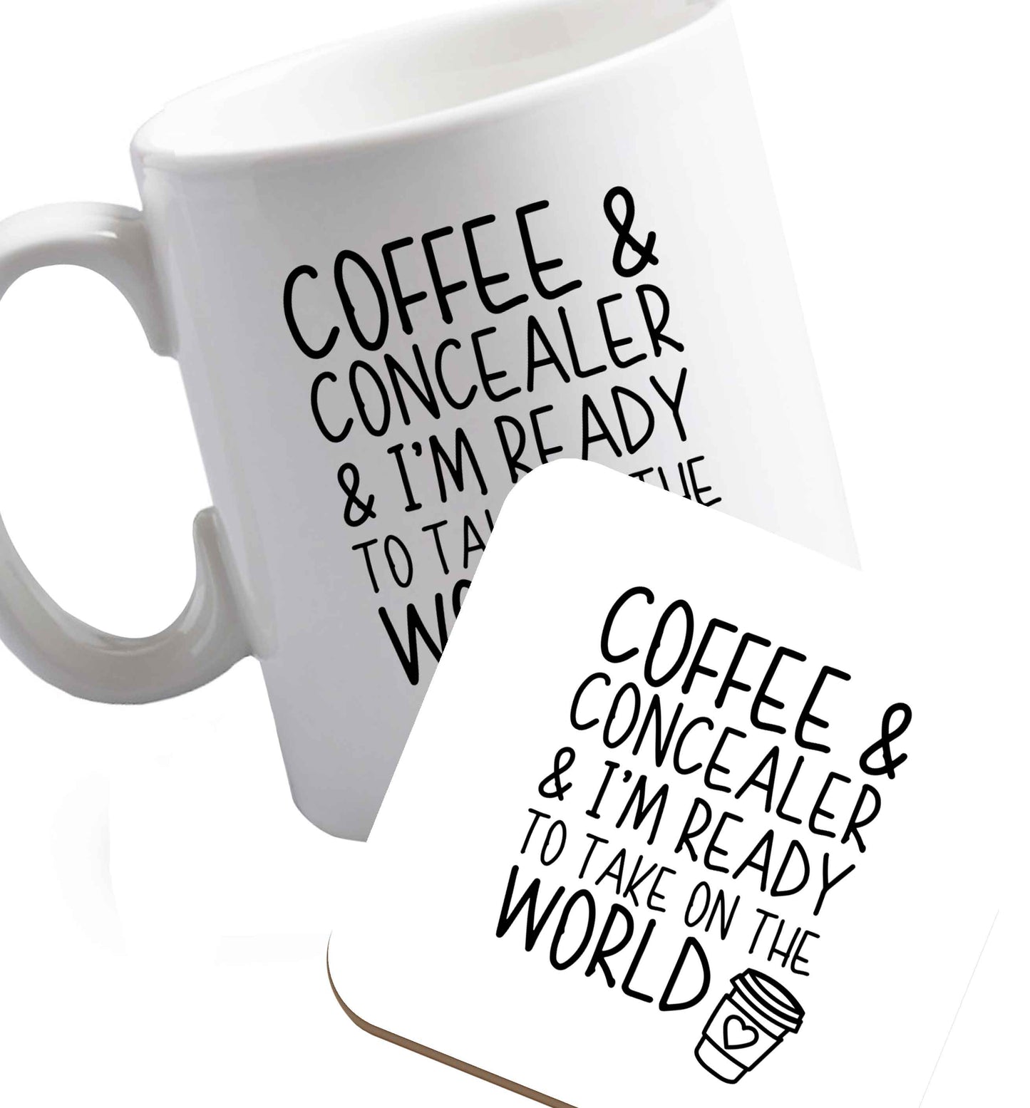 10 oz Favourite Type Pan Pancake ceramic mug and coaster set right handed