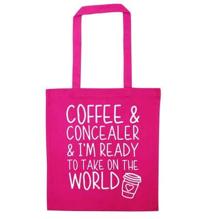 Coffee and concealer and I'm ready to take on the world pink tote bag