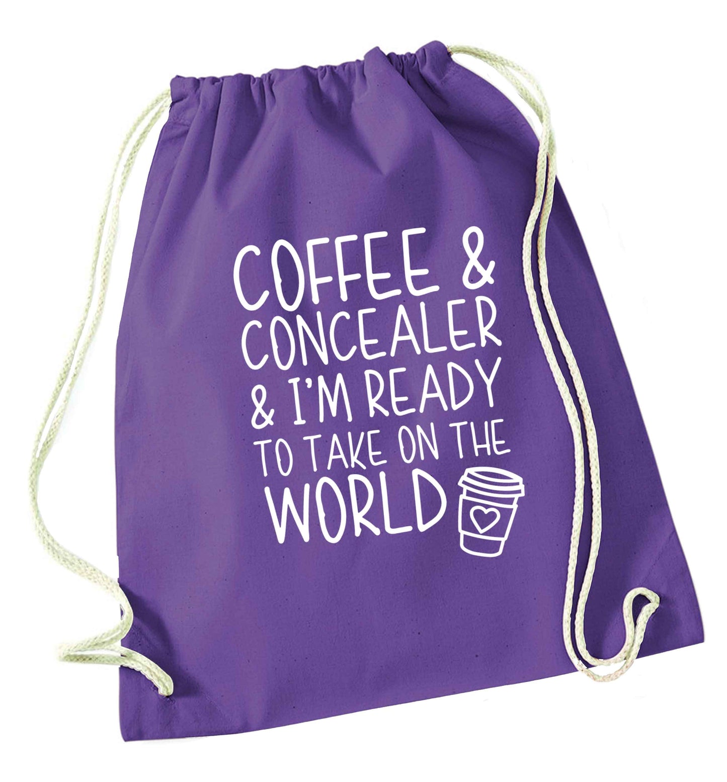 Coffee and concealer and I'm ready to take on the world purple drawstring bag