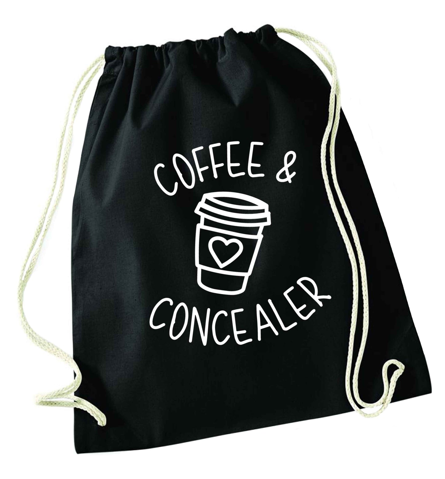 Coffee and concealer black drawstring bag