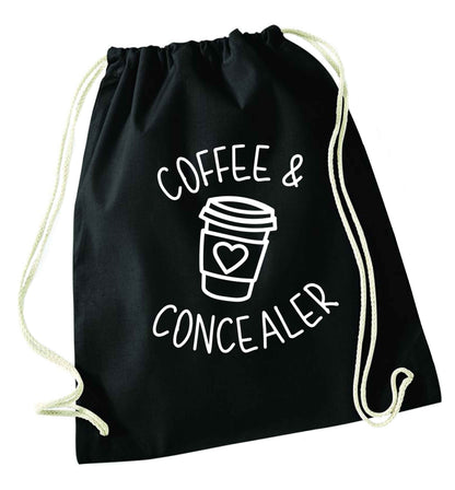 Coffee and concealer black drawstring bag
