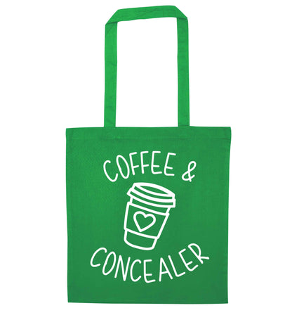Coffee and concealer green tote bag