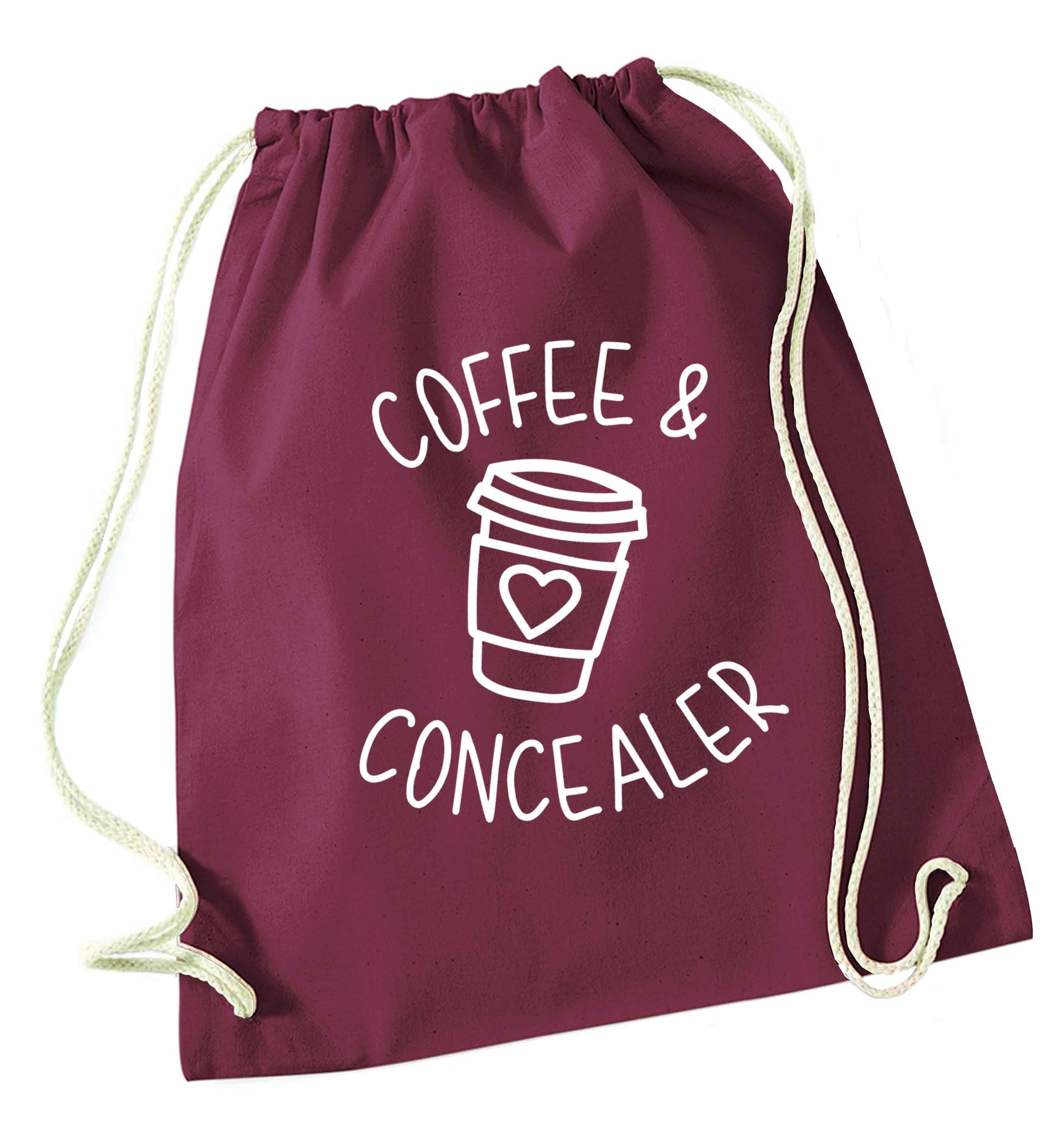 Coffee and concealer maroon drawstring bag