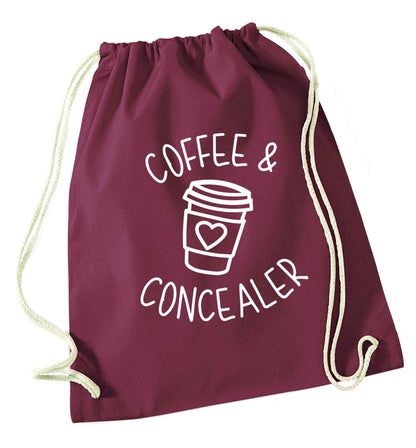 Coffee and concealer maroon drawstring bag