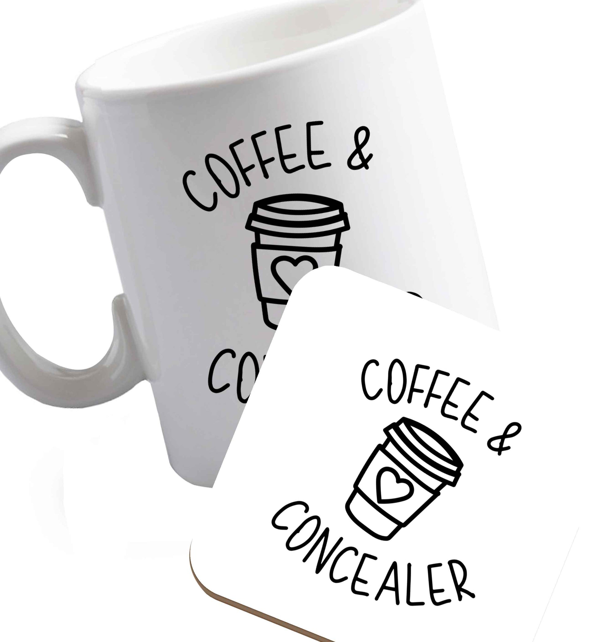 10 oz Favourite Type Pan Pancake ceramic mug and coaster set right handed