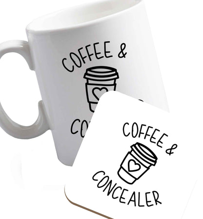 10 oz Favourite Type Pan Pancake ceramic mug and coaster set right handed