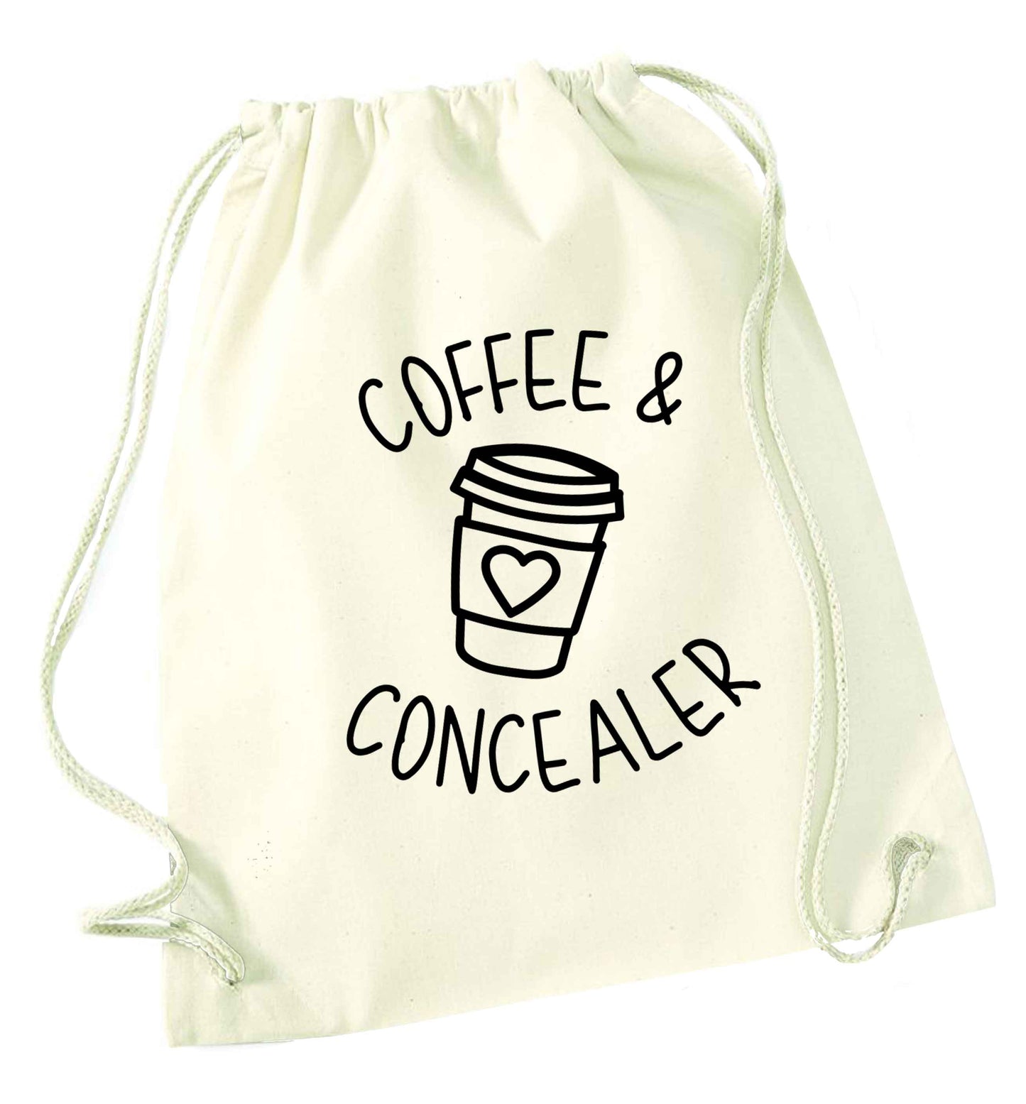 Coffee and concealer natural drawstring bag