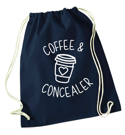 Coffee and concealer navy drawstring bag