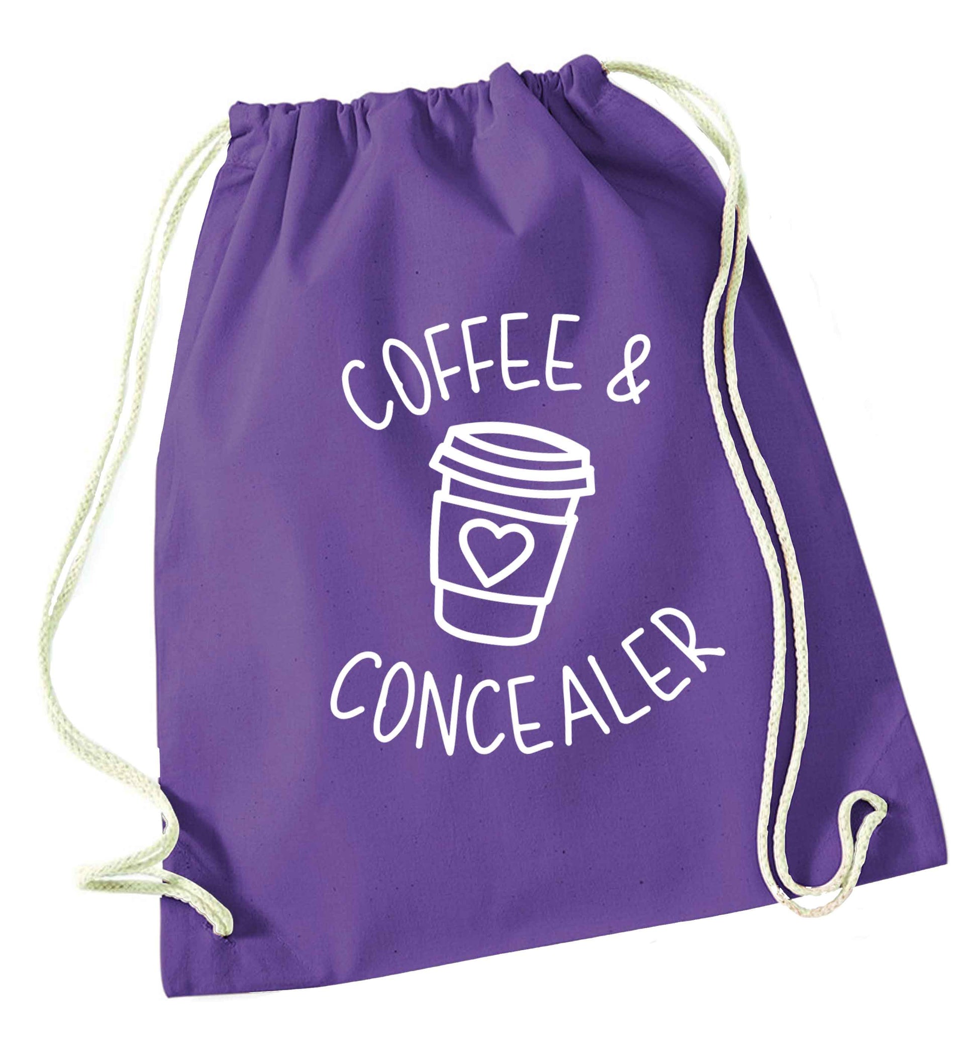 Coffee and concealer purple drawstring bag