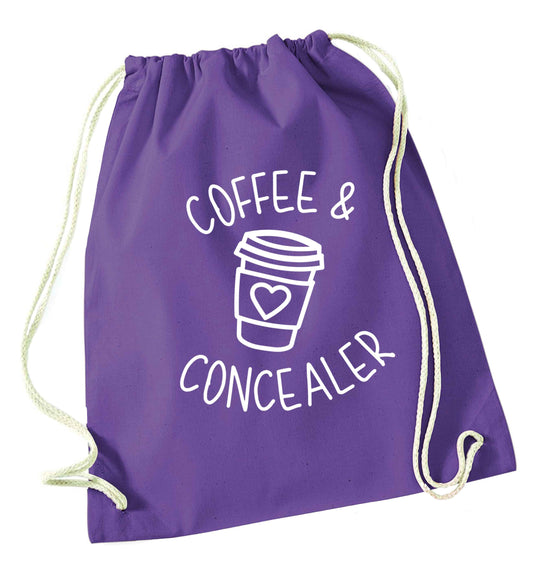Coffee and concealer purple drawstring bag