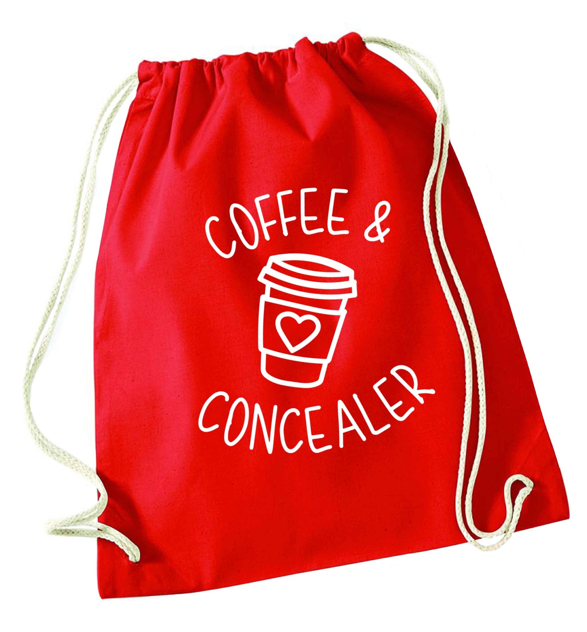 Coffee and concealer red drawstring bag 