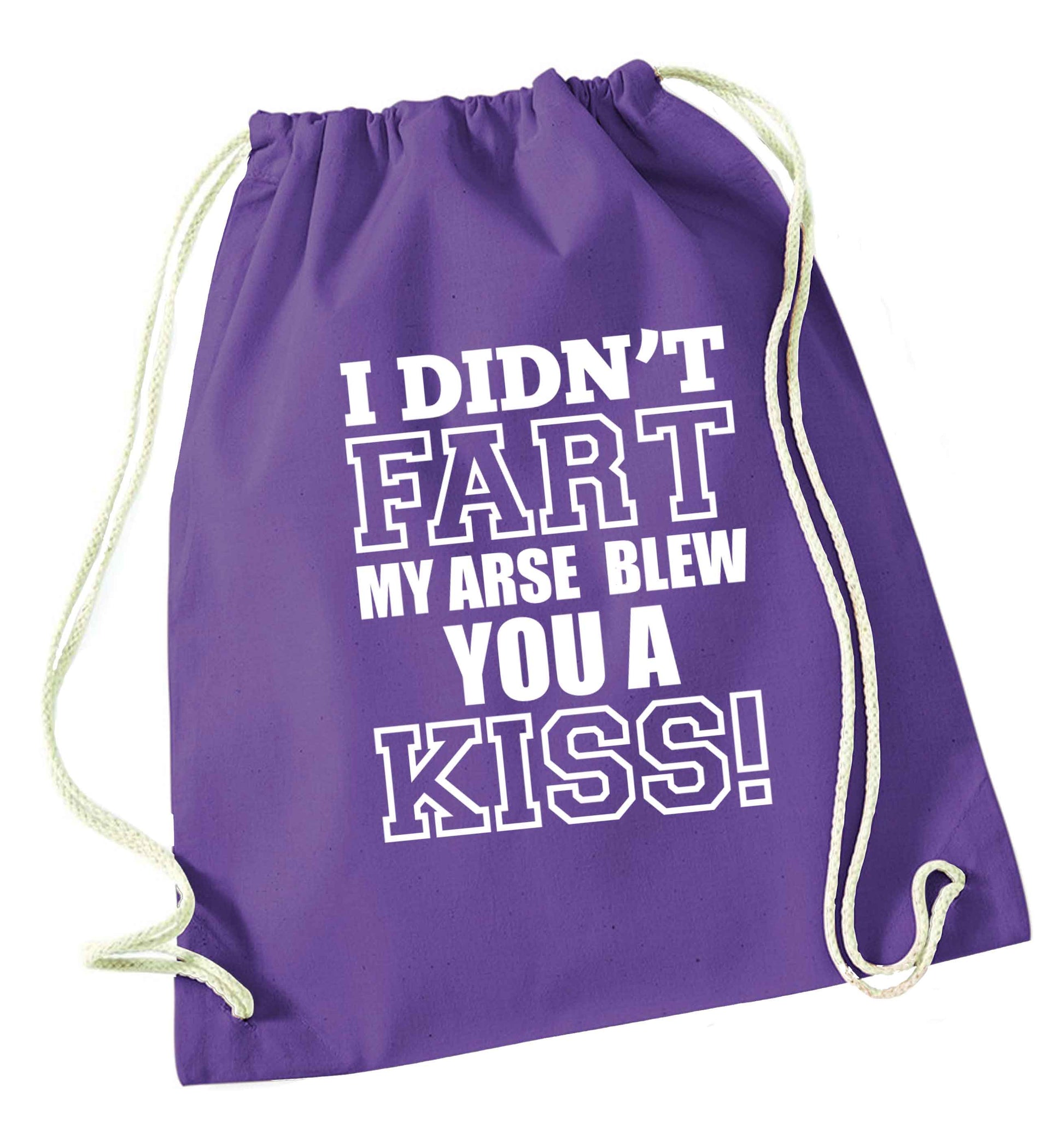 I didn't fart my arse blew you a kiss purple drawstring bag