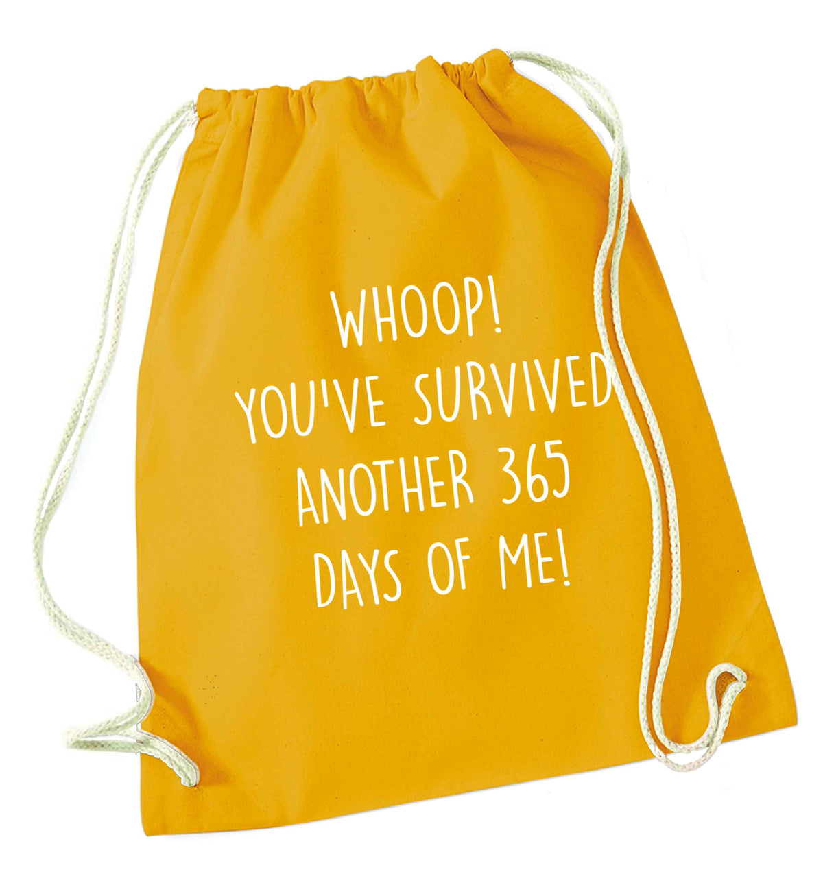 Whoop! You've survived another 365 days with me! mustard drawstring bag